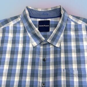 Tommy Bahama Men's 3XL Blue Plaid Cotton Silk Button Down Shirt